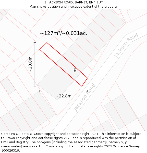 8, JACKSON ROAD, BARNET, EN4 8UT: Plot and title map