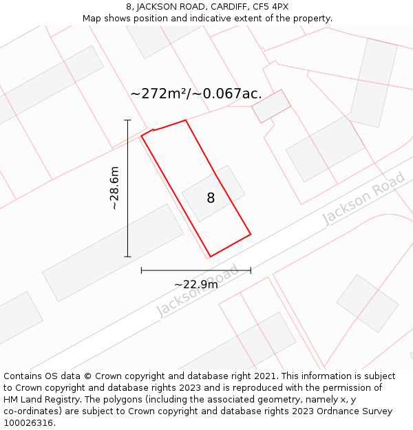 8, JACKSON ROAD, CARDIFF, CF5 4PX: Plot and title map
