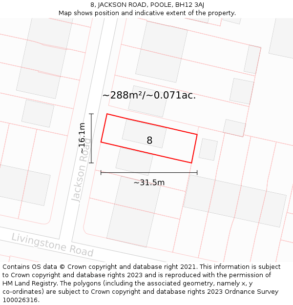 8, JACKSON ROAD, POOLE, BH12 3AJ: Plot and title map
