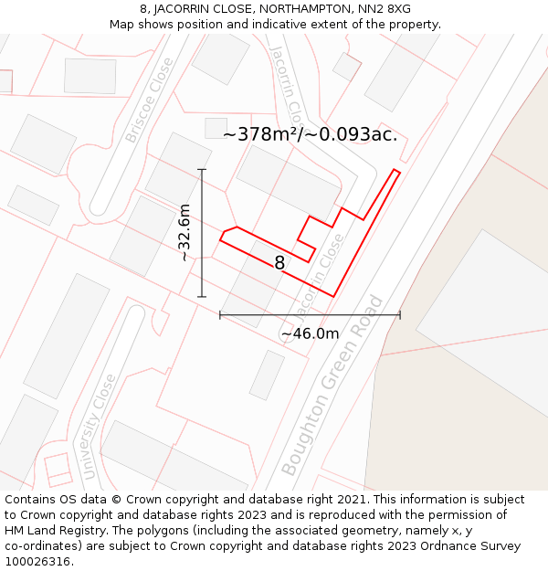8, JACORRIN CLOSE, NORTHAMPTON, NN2 8XG: Plot and title map