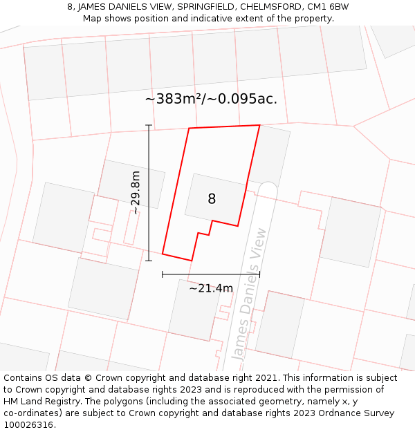 8, JAMES DANIELS VIEW, SPRINGFIELD, CHELMSFORD, CM1 6BW: Plot and title map