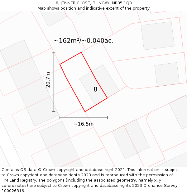8, JENNER CLOSE, BUNGAY, NR35 1QR: Plot and title map