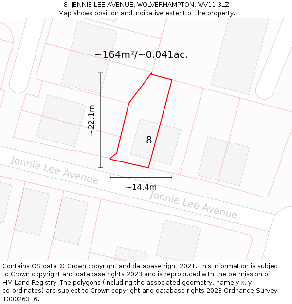 8, JENNIE LEE AVENUE, WOLVERHAMPTON, WV11 3LZ: Plot and title map