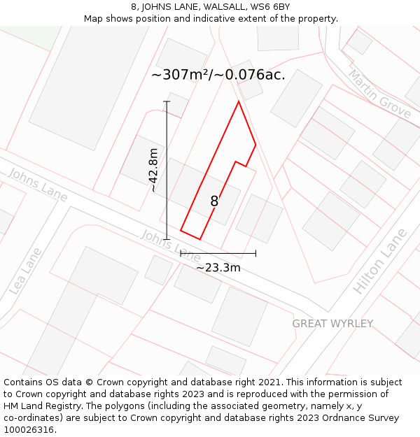 8, JOHNS LANE, WALSALL, WS6 6BY: Plot and title map