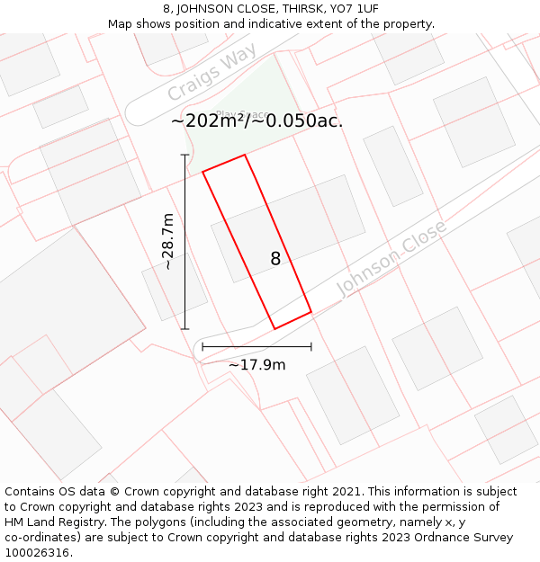 8, JOHNSON CLOSE, THIRSK, YO7 1UF: Plot and title map