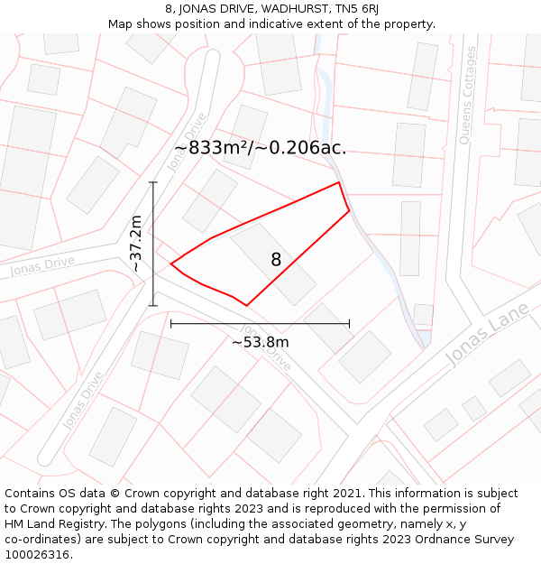 8, JONAS DRIVE, WADHURST, TN5 6RJ: Plot and title map
