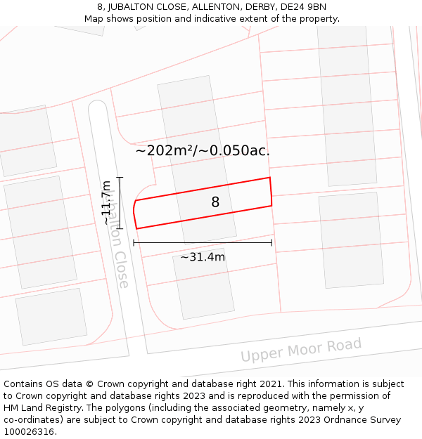 8, JUBALTON CLOSE, ALLENTON, DERBY, DE24 9BN: Plot and title map