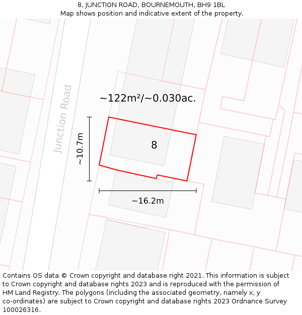 8, JUNCTION ROAD, BOURNEMOUTH, BH9 1BL: Plot and title map