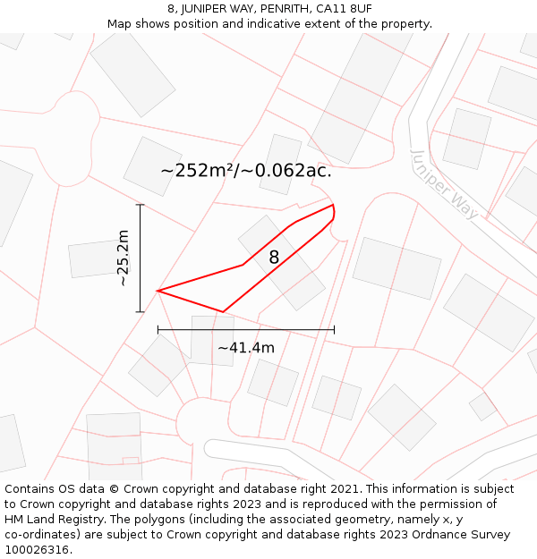 8, JUNIPER WAY, PENRITH, CA11 8UF: Plot and title map