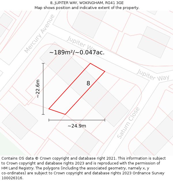 8, JUPITER WAY, WOKINGHAM, RG41 3GE: Plot and title map