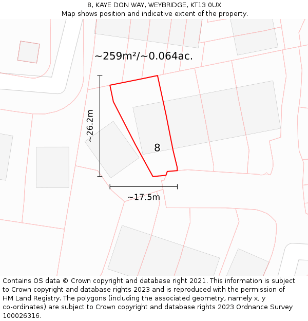8, KAYE DON WAY, WEYBRIDGE, KT13 0UX: Plot and title map