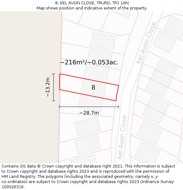 8, KEL AVON CLOSE, TRURO, TR1 1AN: Plot and title map