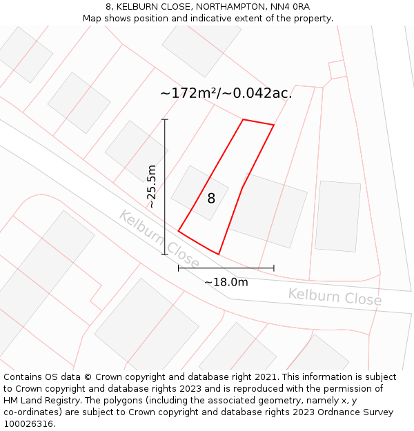 8, KELBURN CLOSE, NORTHAMPTON, NN4 0RA: Plot and title map