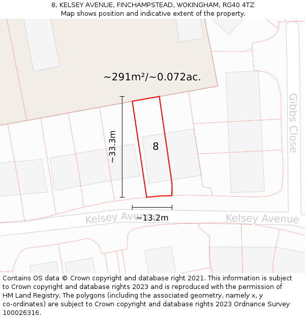 8, KELSEY AVENUE, FINCHAMPSTEAD, WOKINGHAM, RG40 4TZ: Plot and title map