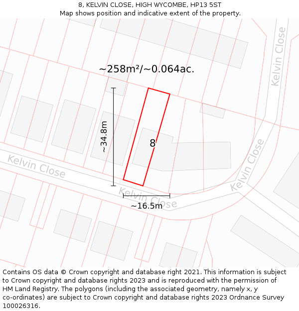 8, KELVIN CLOSE, HIGH WYCOMBE, HP13 5ST: Plot and title map