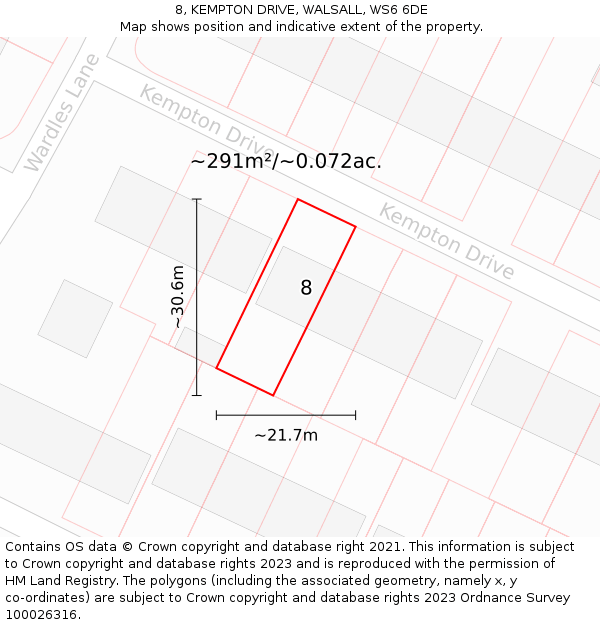 8, KEMPTON DRIVE, WALSALL, WS6 6DE: Plot and title map