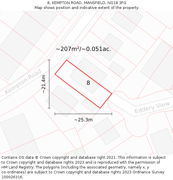 8, KEMPTON ROAD, MANSFIELD, NG18 3FG: Plot and title map