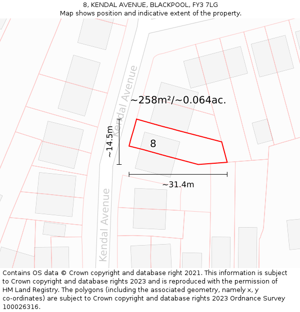 8, KENDAL AVENUE, BLACKPOOL, FY3 7LG: Plot and title map