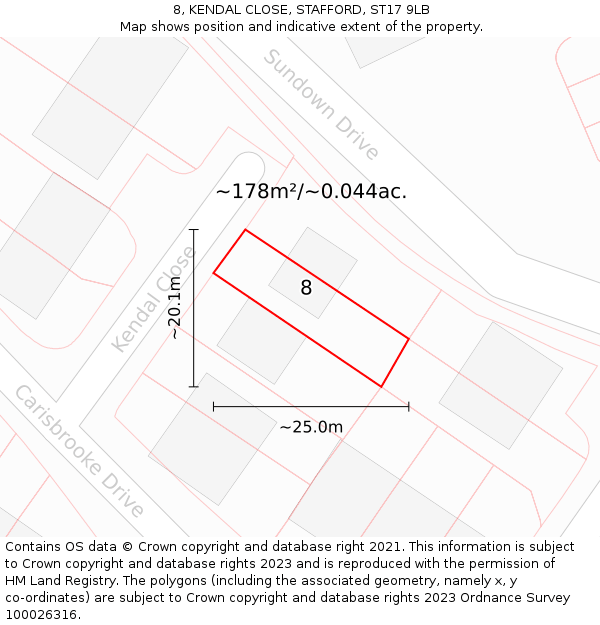 8, KENDAL CLOSE, STAFFORD, ST17 9LB: Plot and title map