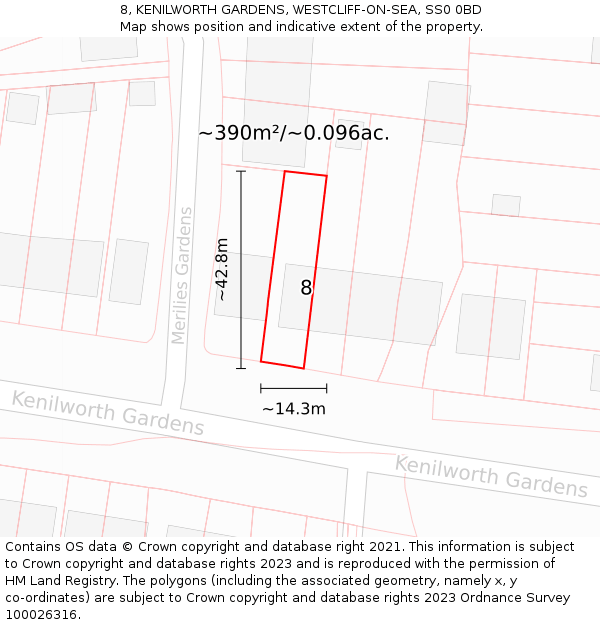 8, KENILWORTH GARDENS, WESTCLIFF-ON-SEA, SS0 0BD: Plot and title map