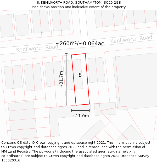 8, KENILWORTH ROAD, SOUTHAMPTON, SO15 2GB: Plot and title map