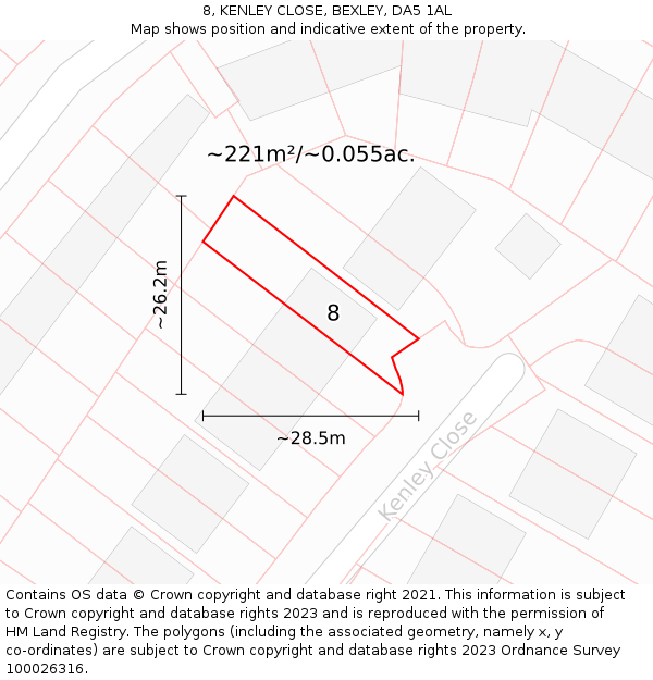 8, KENLEY CLOSE, BEXLEY, DA5 1AL: Plot and title map