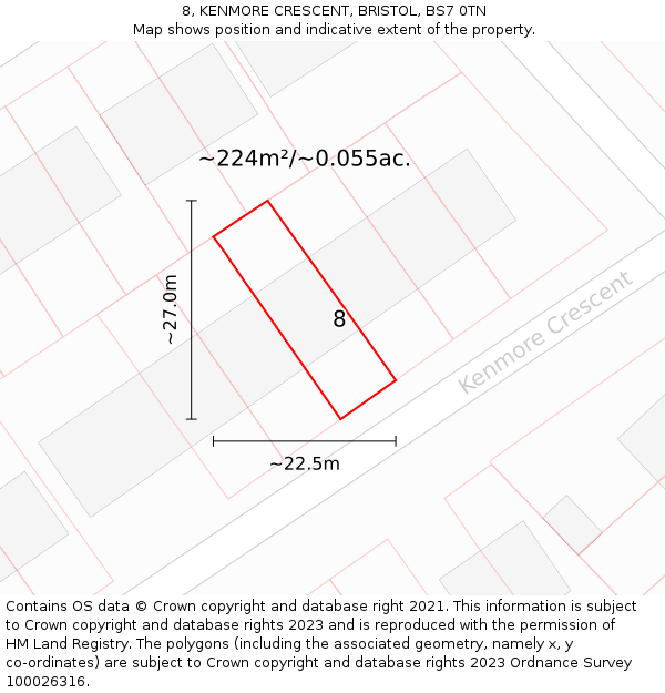 8, KENMORE CRESCENT, BRISTOL, BS7 0TN: Plot and title map