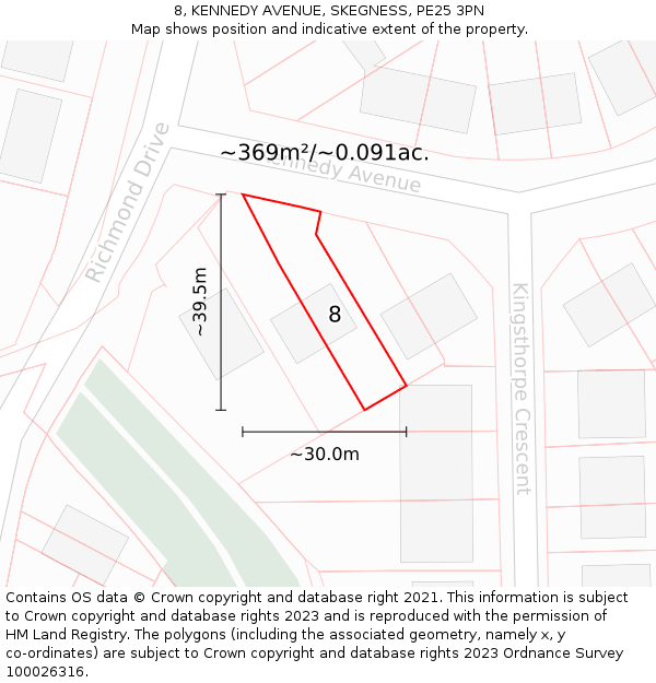 8, KENNEDY AVENUE, SKEGNESS, PE25 3PN: Plot and title map