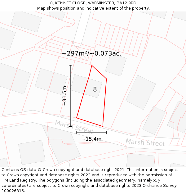 8, KENNET CLOSE, WARMINSTER, BA12 9PD: Plot and title map