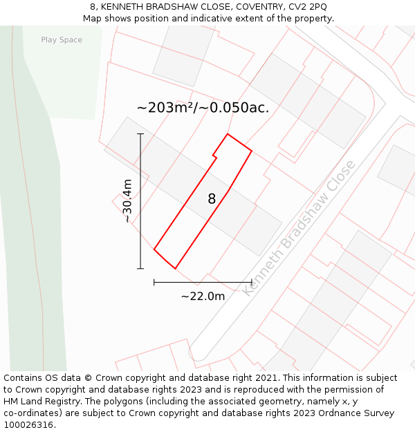 8, KENNETH BRADSHAW CLOSE, COVENTRY, CV2 2PQ: Plot and title map