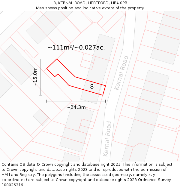 8, KERNAL ROAD, HEREFORD, HR4 0PR: Plot and title map
