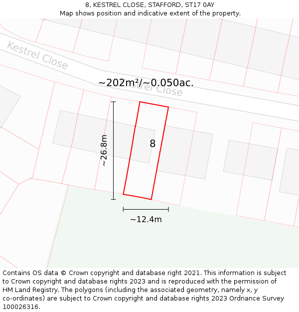 8, KESTREL CLOSE, STAFFORD, ST17 0AY: Plot and title map