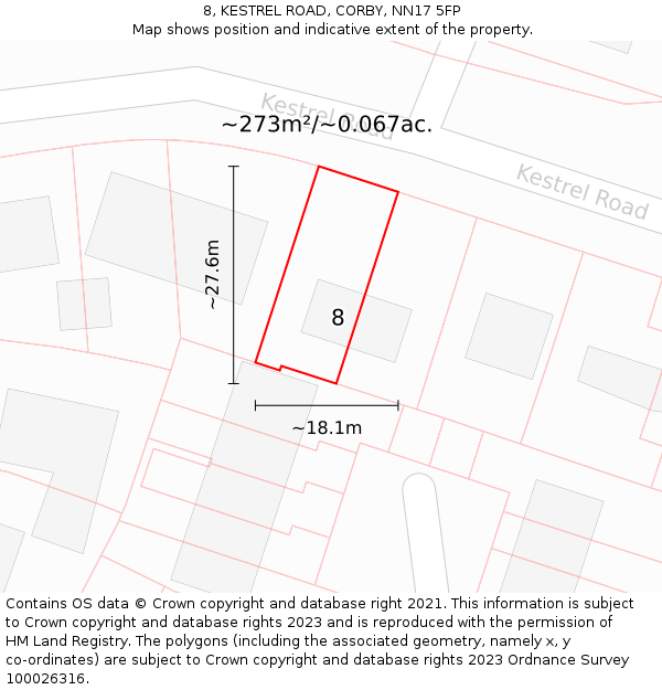 8, KESTREL ROAD, CORBY, NN17 5FP: Plot and title map