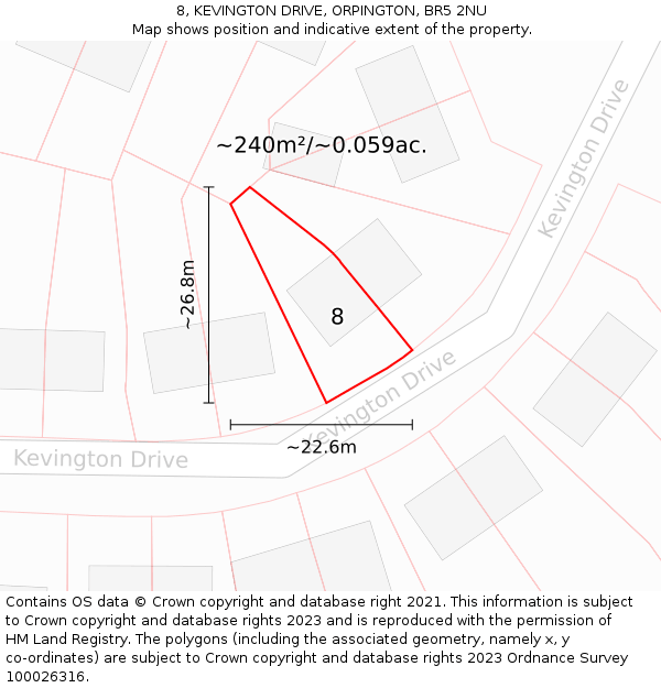 8, KEVINGTON DRIVE, ORPINGTON, BR5 2NU: Plot and title map