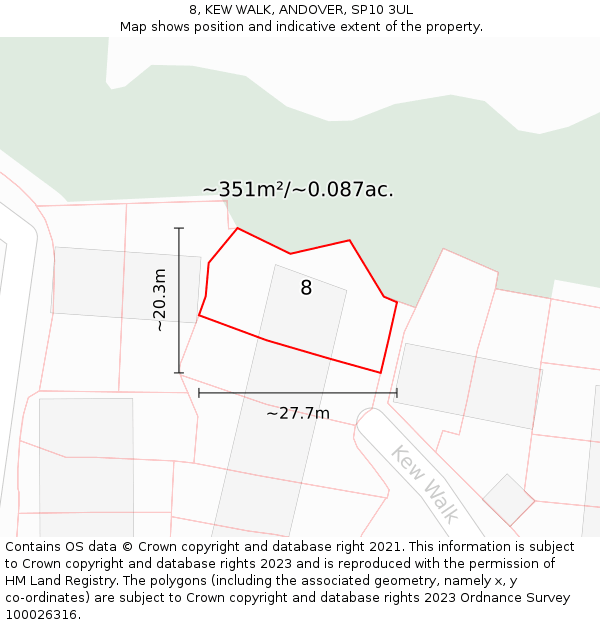 8, KEW WALK, ANDOVER, SP10 3UL: Plot and title map
