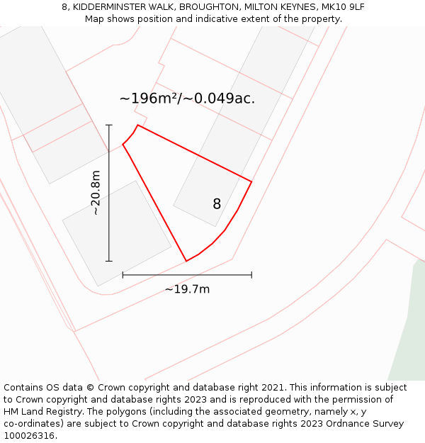 8, KIDDERMINSTER WALK, BROUGHTON, MILTON KEYNES, MK10 9LF: Plot and title map