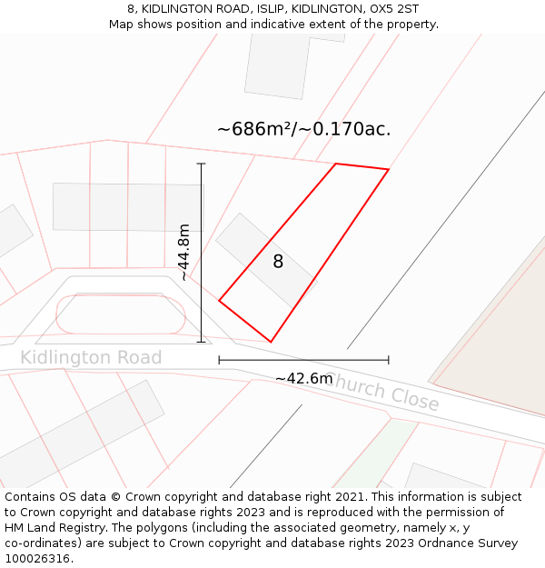 8, KIDLINGTON ROAD, ISLIP, KIDLINGTON, OX5 2ST: Plot and title map