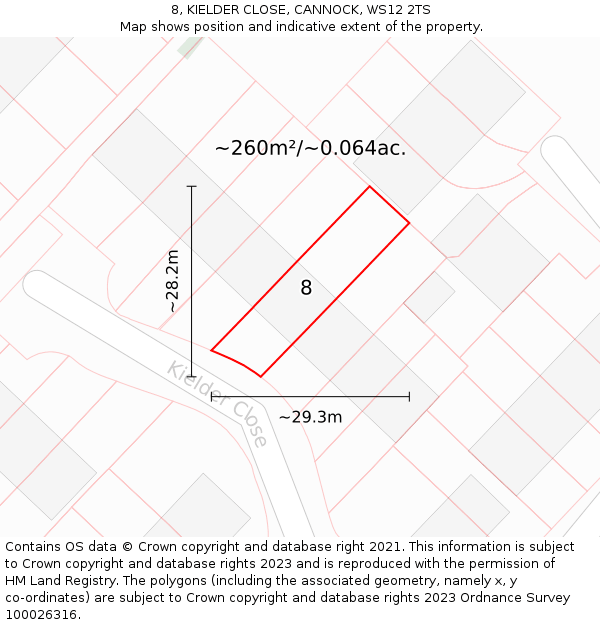8, KIELDER CLOSE, CANNOCK, WS12 2TS: Plot and title map