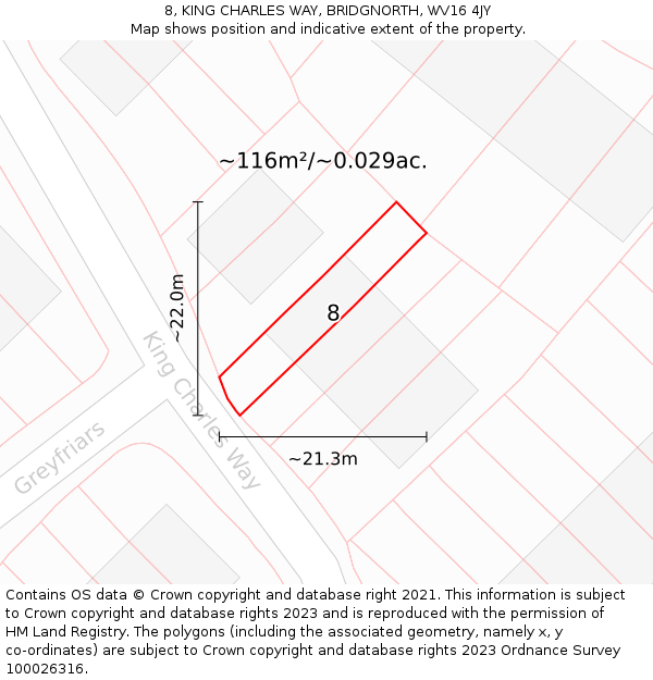 8, KING CHARLES WAY, BRIDGNORTH, WV16 4JY: Plot and title map