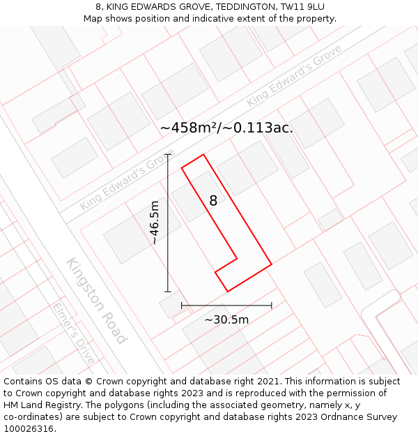 8, KING EDWARDS GROVE, TEDDINGTON, TW11 9LU: Plot and title map