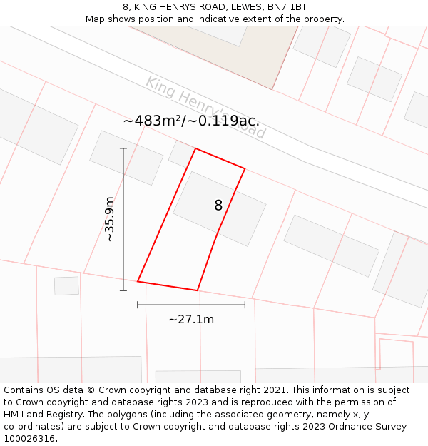 8, KING HENRYS ROAD, LEWES, BN7 1BT: Plot and title map