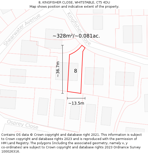 8, KINGFISHER CLOSE, WHITSTABLE, CT5 4DU: Plot and title map