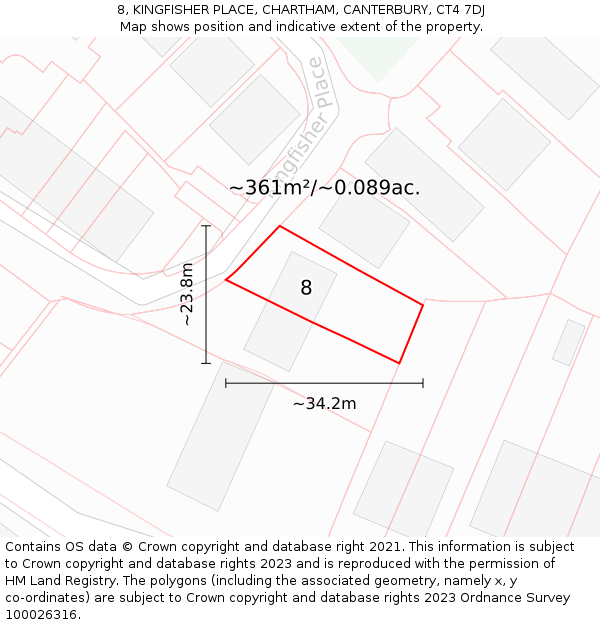 8, KINGFISHER PLACE, CHARTHAM, CANTERBURY, CT4 7DJ: Plot and title map
