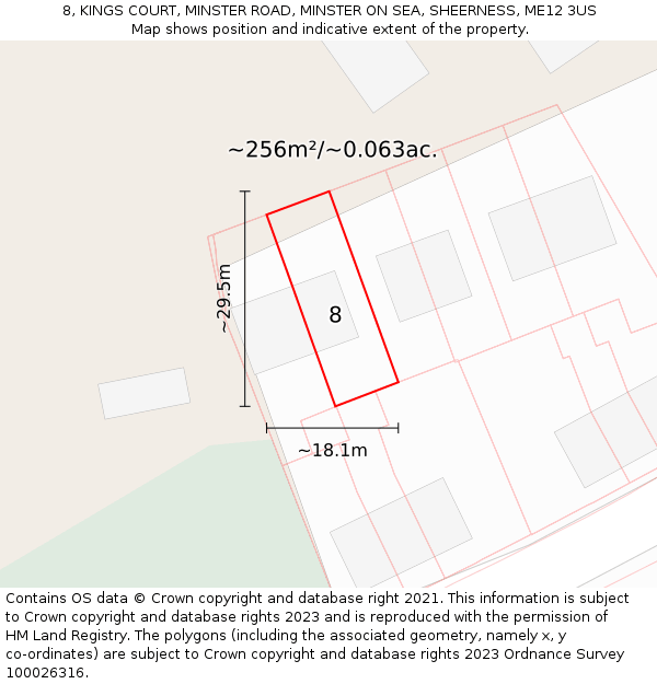 8, KINGS COURT, MINSTER ROAD, MINSTER ON SEA, SHEERNESS, ME12 3US: Plot and title map