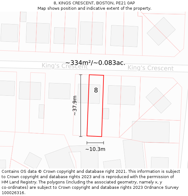 8, KINGS CRESCENT, BOSTON, PE21 0AP: Plot and title map