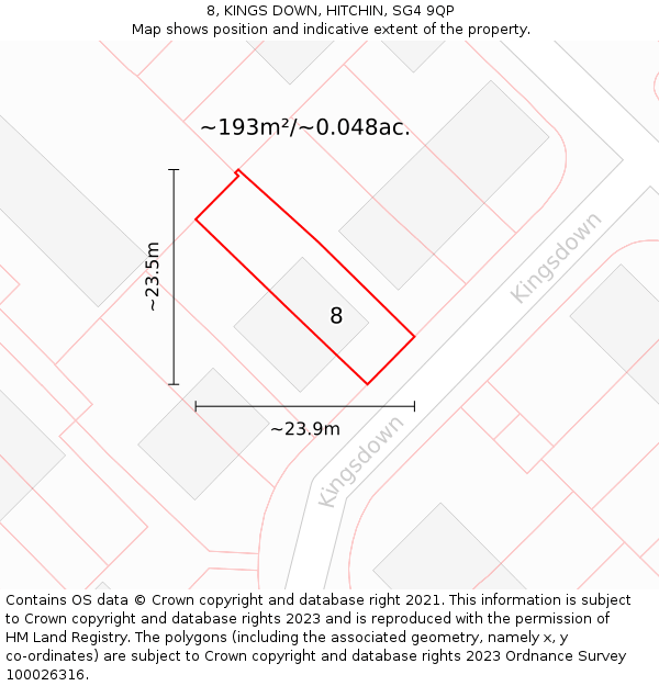 8, KINGS DOWN, HITCHIN, SG4 9QP: Plot and title map