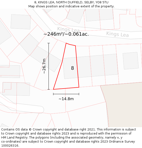 8, KINGS LEA, NORTH DUFFIELD, SELBY, YO8 5TU: Plot and title map