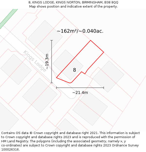 8, KINGS LODGE, KINGS NORTON, BIRMINGHAM, B38 8QQ: Plot and title map