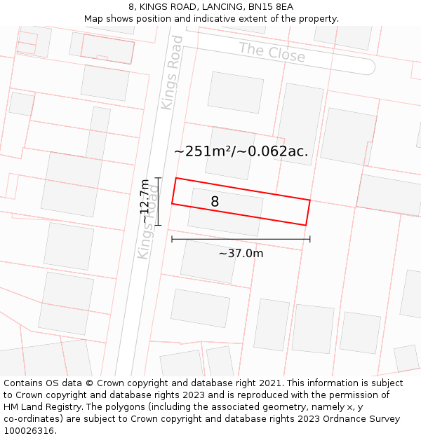 8, KINGS ROAD, LANCING, BN15 8EA: Plot and title map