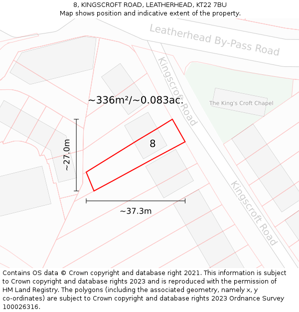 8, KINGSCROFT ROAD, LEATHERHEAD, KT22 7BU: Plot and title map